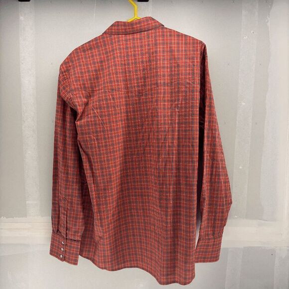 Wrangler Pearl Snap Long Sleeve Burnt Orange Blue Plaid Western XL Shirt NFR - Picture 6 of 6